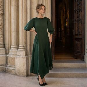 Beulah Style Pleated Maxi Dress Green ( One Size Fits Most) Elegant Classy